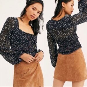 Free People Lolita black floral top